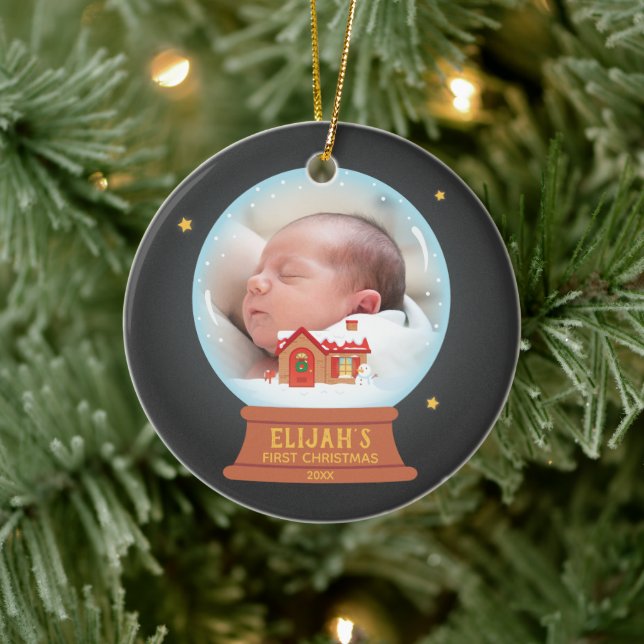 Adorno De Cerámica Nieve en cabaña Nieve Globe a los primeros Navidad (Árbol)