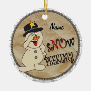 Adorno De Cerámica Nieve Peeking Snowman