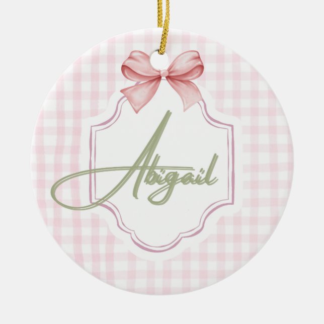 Adorno De Cerámica Niña Abigail Personalizada Bow&Gingham (Frente)