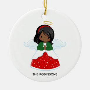 Adorno De Cerámica Niña Afroamericana Ángel de Navidad