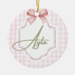 Adorno De Cerámica Niña Ayla Nursery Bow&Gingham personalizada
