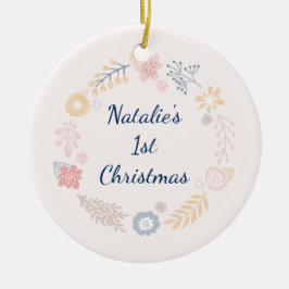 Adorno De Cerámica Niña bebé 1 Navidades Foto botánica rosa