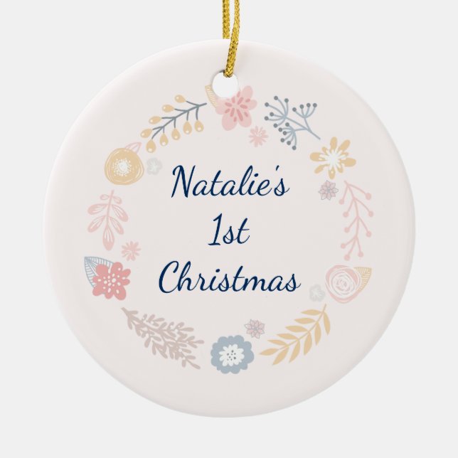 Adorno De Cerámica Niña bebé 1 Navidades Foto botánica rosa (Frente)