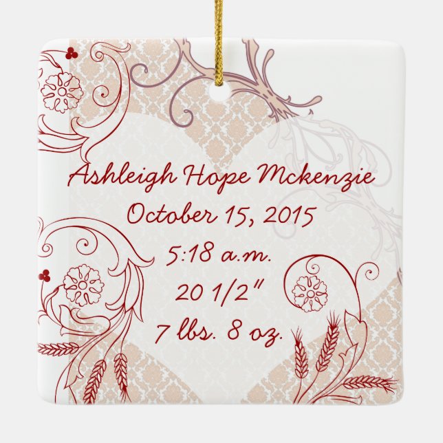 Adorno De Cerámica Niña bebé 1 Navidades Nacimiento Estadísticas Foto (Reverso)