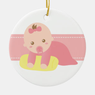 Adorno De Cerámica Niña Bebé Adorable Gateando con Almohada Personali