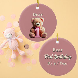 Adorno De Cerámica Niña bebé primer cumpleaños Rosa Teddy Bear Keepsa