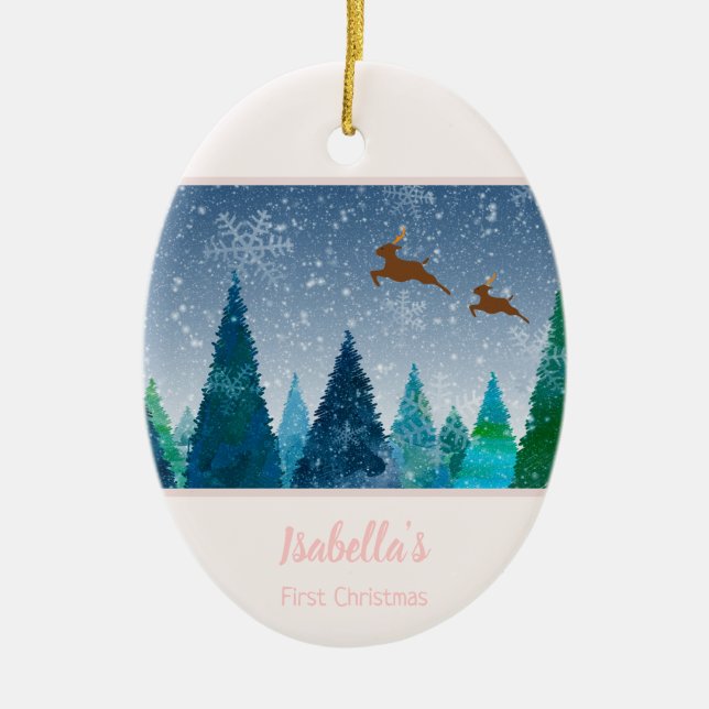 Adorno De Cerámica Niña bebé primera foto de copas de nieve de Navida (Frente)