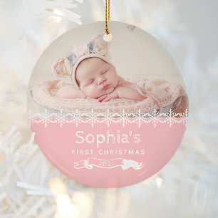 Adorno De Cerámica Niña bebé primera foto de Personalizado rosa de Na