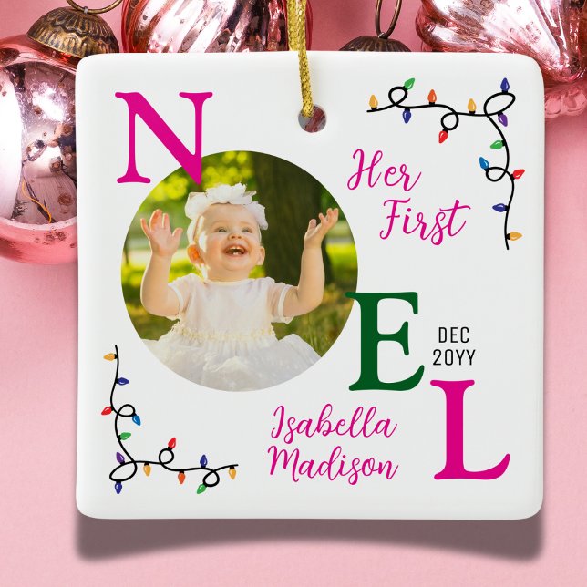 Adorno De Cerámica Niña bebé primera foto rosa de Navidad primer novi (Subido por el creador)