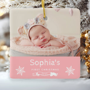 Adorno De Cerámica Niña bebé primera Personalizado de Navidad foto ro