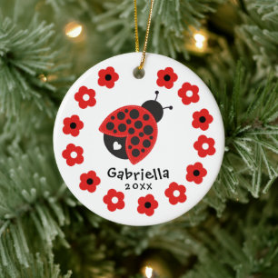 Adorno De Cerámica Niña Bonita Mariquita de Navidad