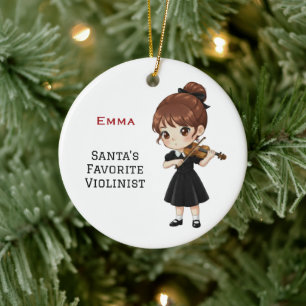 Adorno De Cerámica Niña Bonita Personalizada Tocando el Violín