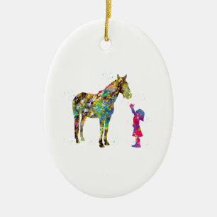 Adorno De Cerámica Niña con caballo