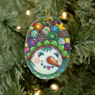 ADORNO DE CERÁMICA NIÑA CUIDADA EN NAVIDADES FIESTA GORRA, COLORIDA