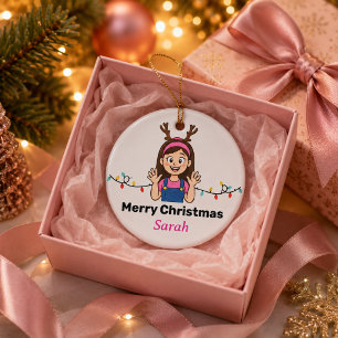 Adorno De Cerámica Niña de dibujos animados adorable Navidad Fiesta