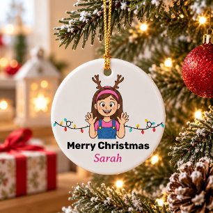 Adorno De Cerámica Niña de dibujos animados adorable Navidad Fiesta
