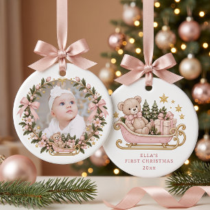 Adorno De Cerámica Niña del Osito Primer Navidad