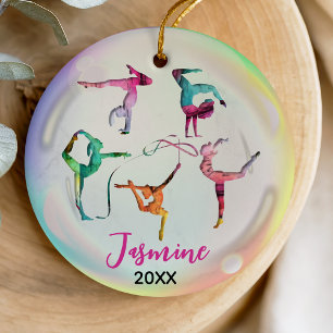Adorno De Cerámica Niña Deportiva de Gimnasia Arcoíris Adorable