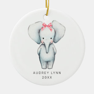Adorno De Cerámica Niña Elefante Personalizada Primera Navidad