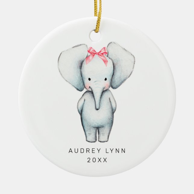 Adorno De Cerámica Niña Elefante Personalizada Primera Navidad (Frente)