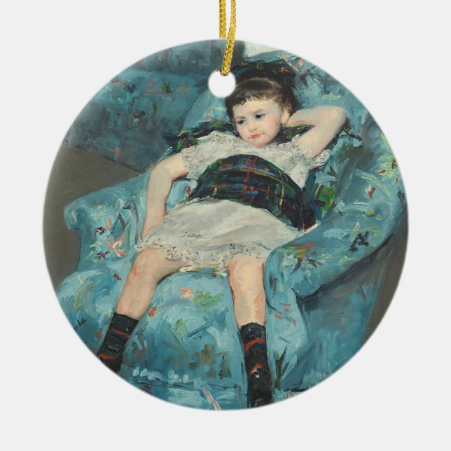 Adorno De Cerámica Niña en una butaca azul, 1878 (oi (Frente)