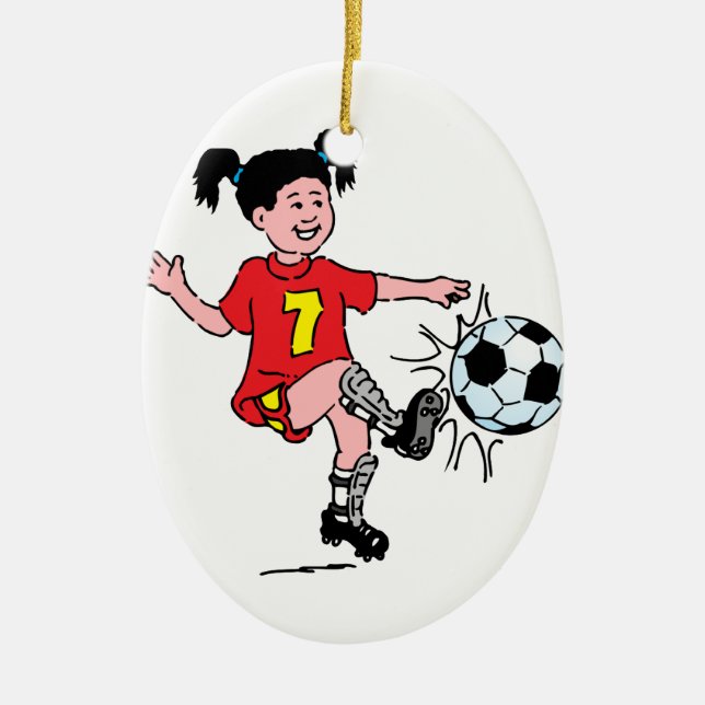 Adorno De Cerámica Niña jugando al fútbol (Frente)