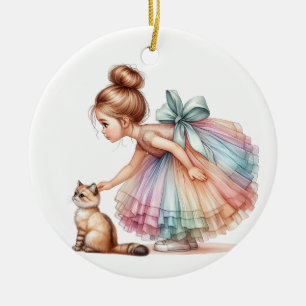 ADORNO DE CERÁMICA NIÑA PEQUEÑA ADORABLE CON SU KITTEN