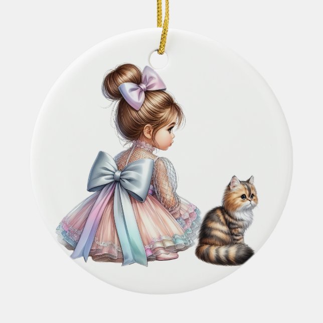 ADORNO DE CERÁMICA NIÑA PEQUEÑA ADORABLE CON SU KITTEN (Frente)