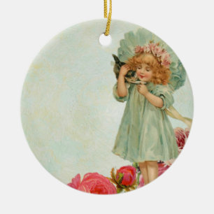 Adorno De Cerámica Niña pequeña con gatito