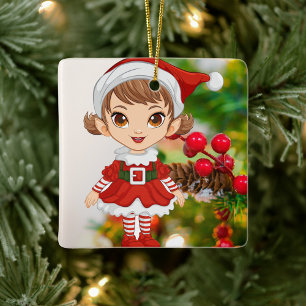 Adorno De Cerámica Niña Pequeña Santa Festiva