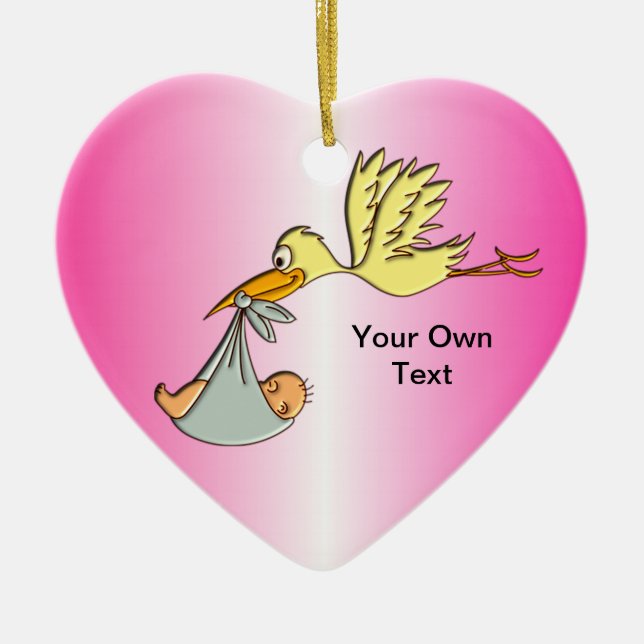 Adorno De Cerámica Niña recién nacida - una entrega de la cigüeña del (Frente)