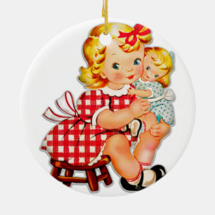 Adorno De Cerámica Niña retro vintage muñeca niña
