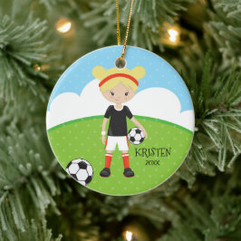 Adorno De Cerámica Niña Rubia Linda Fútbol Navidad Personalizada