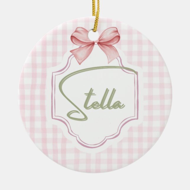 Adorno De Cerámica Niña Stella Bow&Gingham personalizada (Frente)