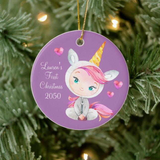 Adorno De Cerámica Niña Unicorn Primera Navidad (Árbol)