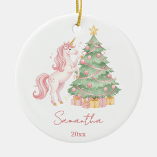 Adorno De Cerámica Niña Unicornio Rosa Navideño Árbol de Navidad Pers