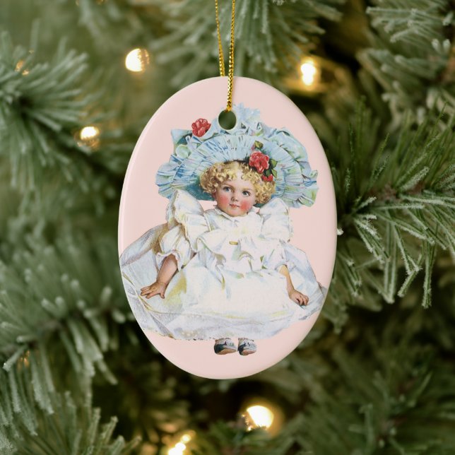 Adorno De Cerámica Niña victoriana de época, Gorra de Vestir Pascua (Árbol)