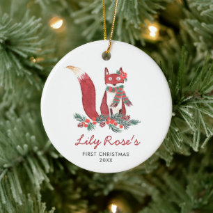 Adorno De Cerámica Niña Woodland Fox Navidades personalizados