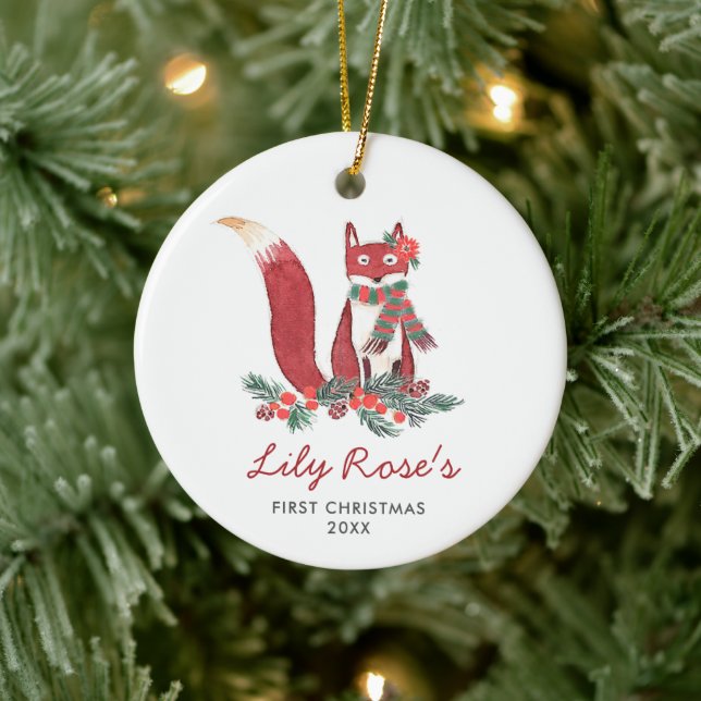 Adorno De Cerámica Niña Woodland Fox Navidades personalizados (Árbol)