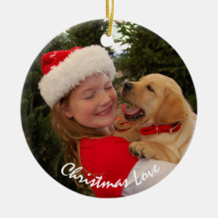 Adorno De Cerámica Niña y nuevo cachorro para Navidad