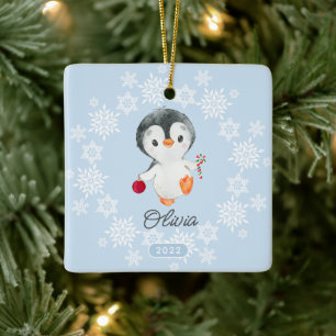 Adorno De Cerámica Niñas Pingüinas Adorables Navidad