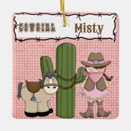 Adorno De Cerámica Niñera rosa bonito (pelo castaño) y Pony-2 lateral