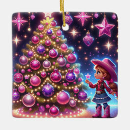 Adorno De Cerámica Niñita Parada Frente A Navidades De Árbol