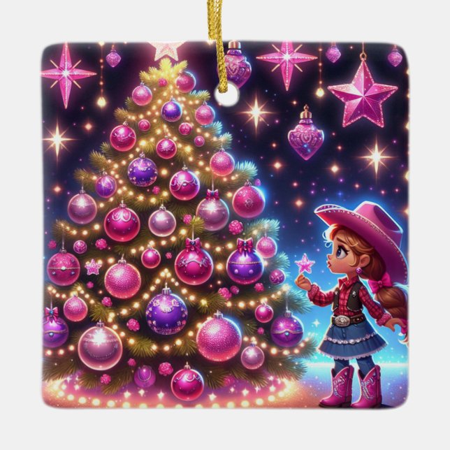 Adorno De Cerámica Niñita Parada Frente A Navidades De Árbol (Anverso)