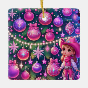 Adorno De Cerámica Niñita Parada Frente A Navidades De Árbol
