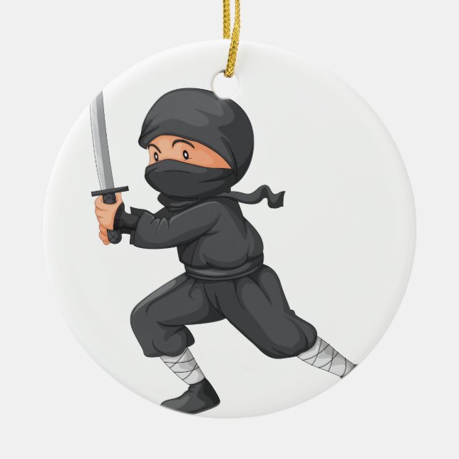 Adorno De Cerámica Ninja en blanco (Frente)