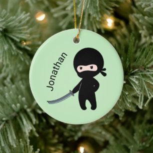 Adorno De Cerámica Ninja enojado pequeño, nombre personalizado en ve
