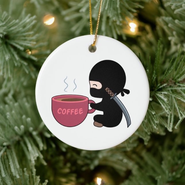 Adorno De Cerámica Ninja pequeño con tazón de café grande (Árbol)