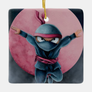 Adorno De Cerámica Ninja Saltador Luna Roja