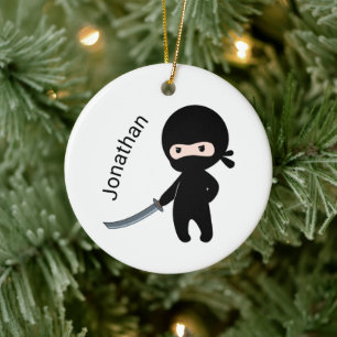 Adorno De Cerámica Ninja, un pequeño enojado, nombre personalizado